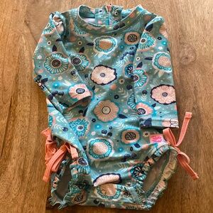 Seersucker blooming One piece ruffle butt, bathing suit size 3-6 mo